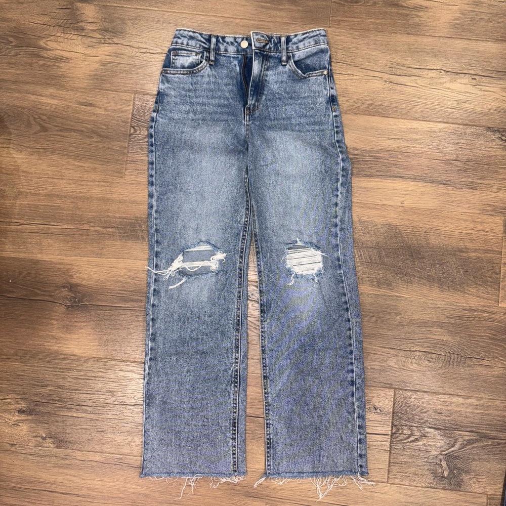 Girls Distressed Jeans with Frayed Hem